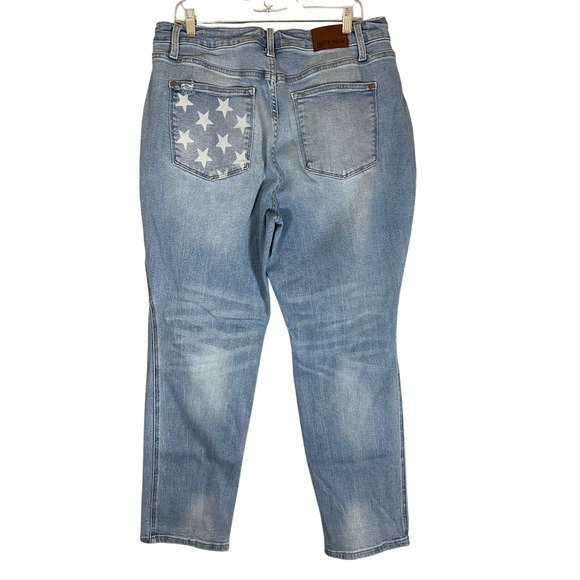 Judy Blue Los Angeles Sz 18W Light Wash Distressed Star Pocket Jeans 34x29 - Picture 1 of 15